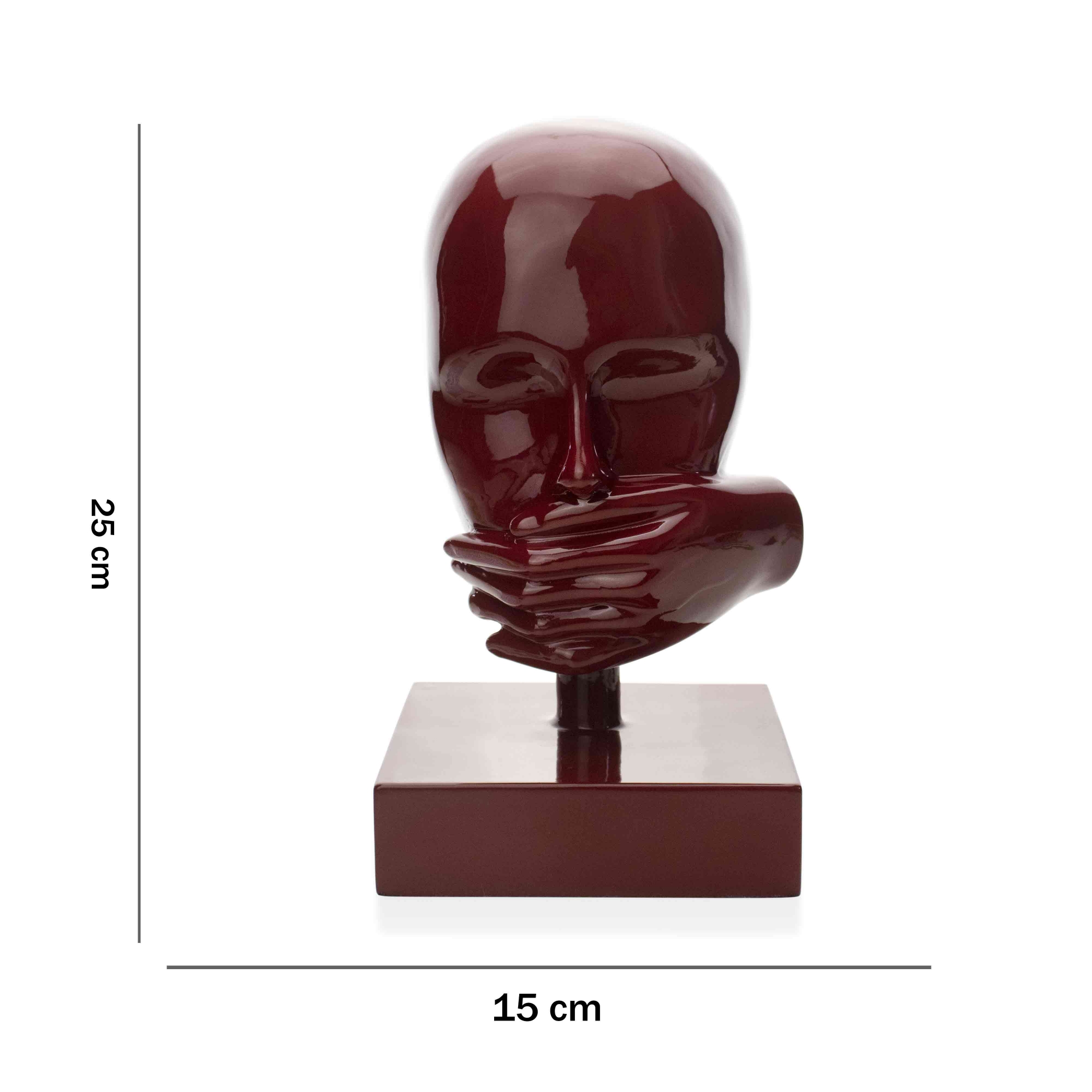 Escultura Mascara Rosto Silêncio em Cerâmica Vermelho Ocre 25x15 cm - D'Rossi