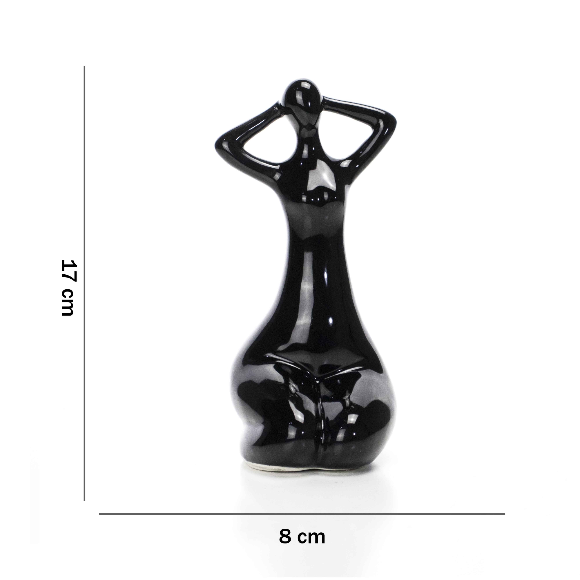 Escultura Mulher em Porcelana Preto 17x8 cm - D'Rossi
