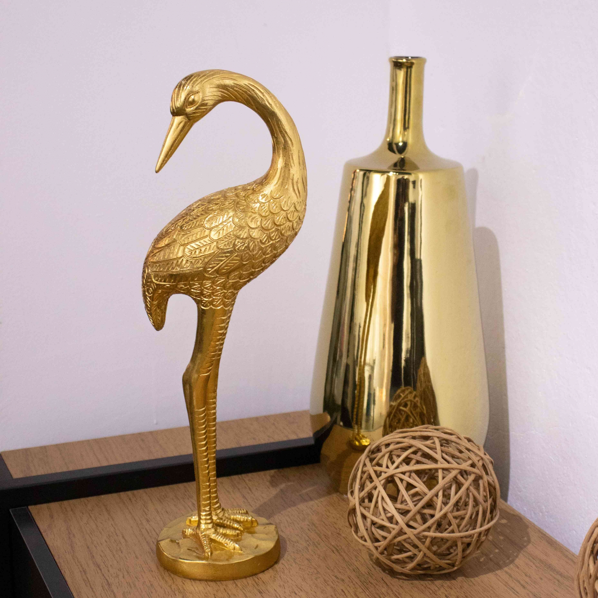 Escultura Pássaro em Poliresina Dourado 40x14 cm - D'Rossi