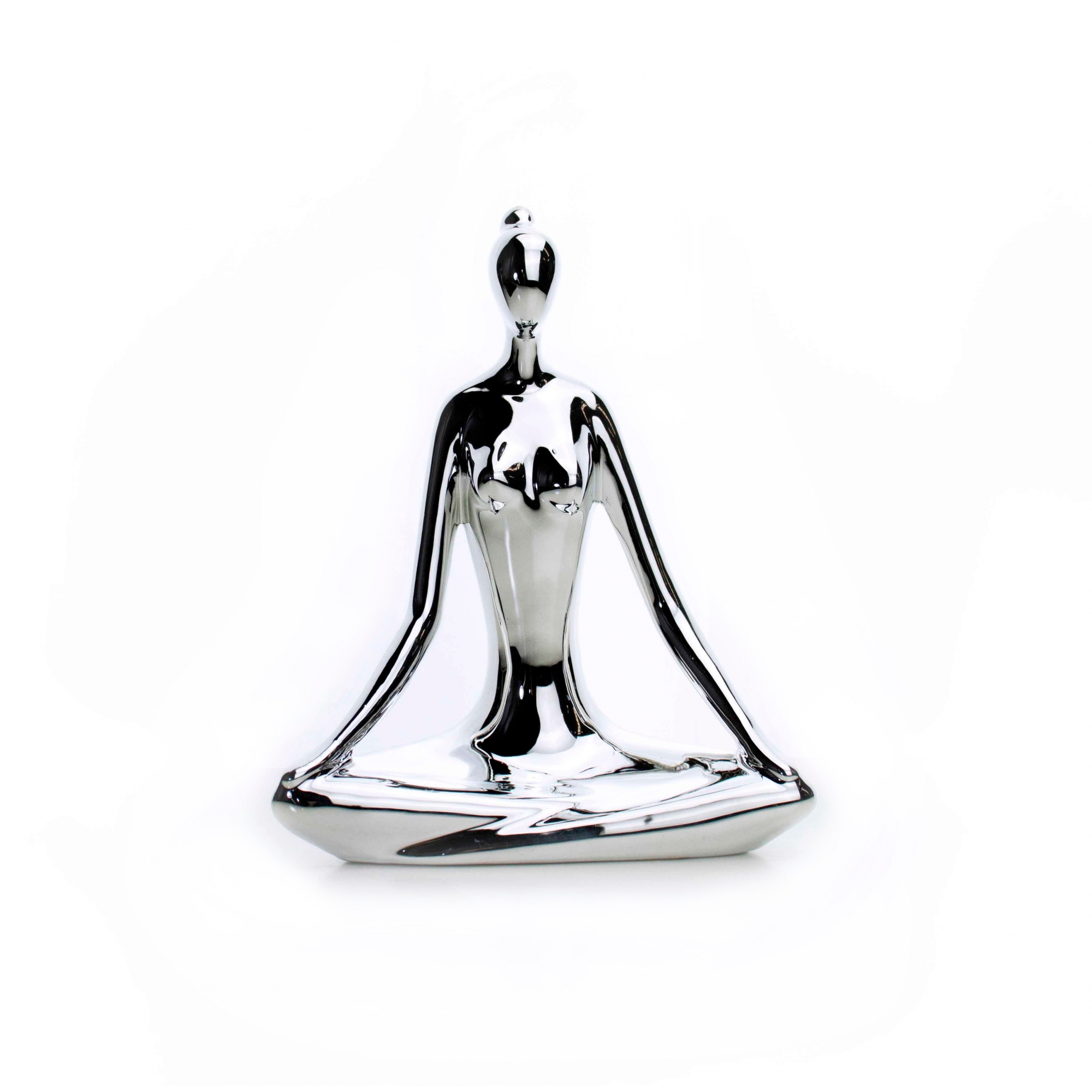 Escultura Yoga Prata em Porcelana Pose Meditação Lótus  15,5x20 cm - D'Rossi