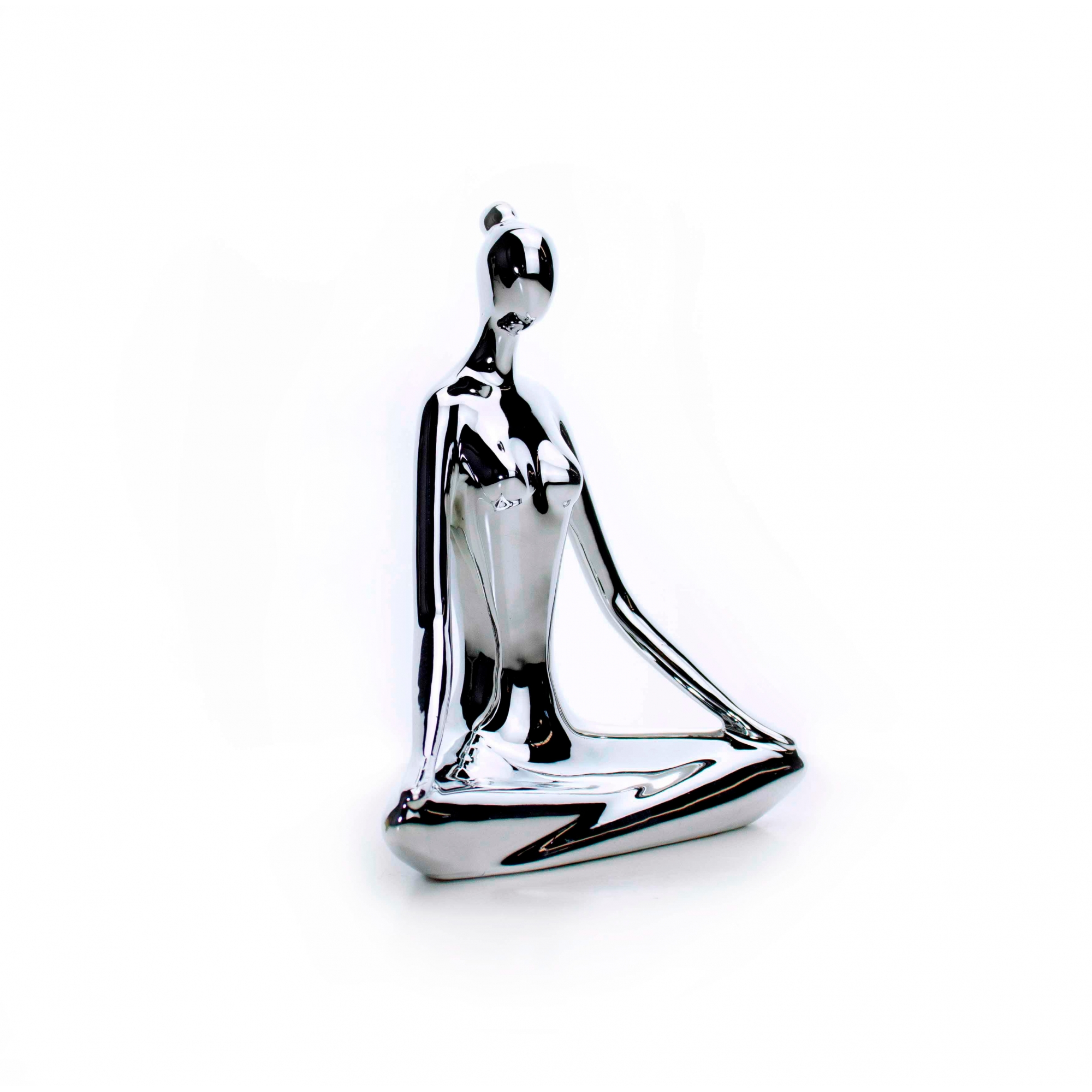 Escultura Yoga Prata em Porcelana Pose Meditação Lótus  15,5x20 cm - D'Rossi