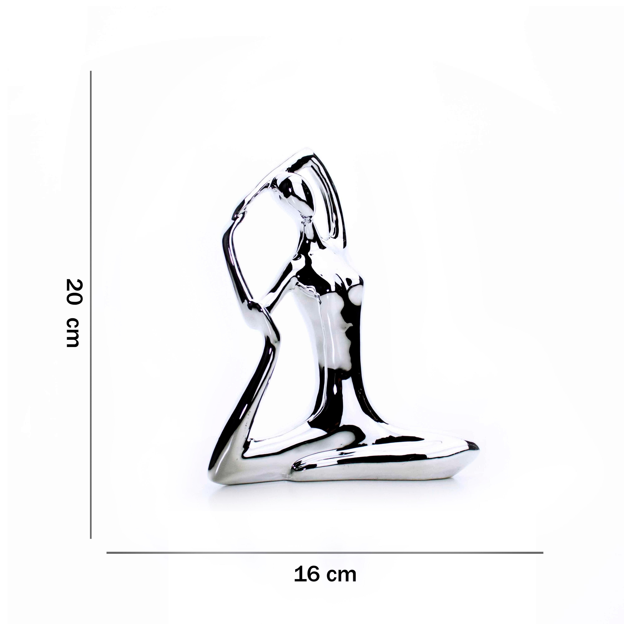 Escultura Yoga Prata em Porcelana Pose Pombo Real 20x16 cm - D'Rossi