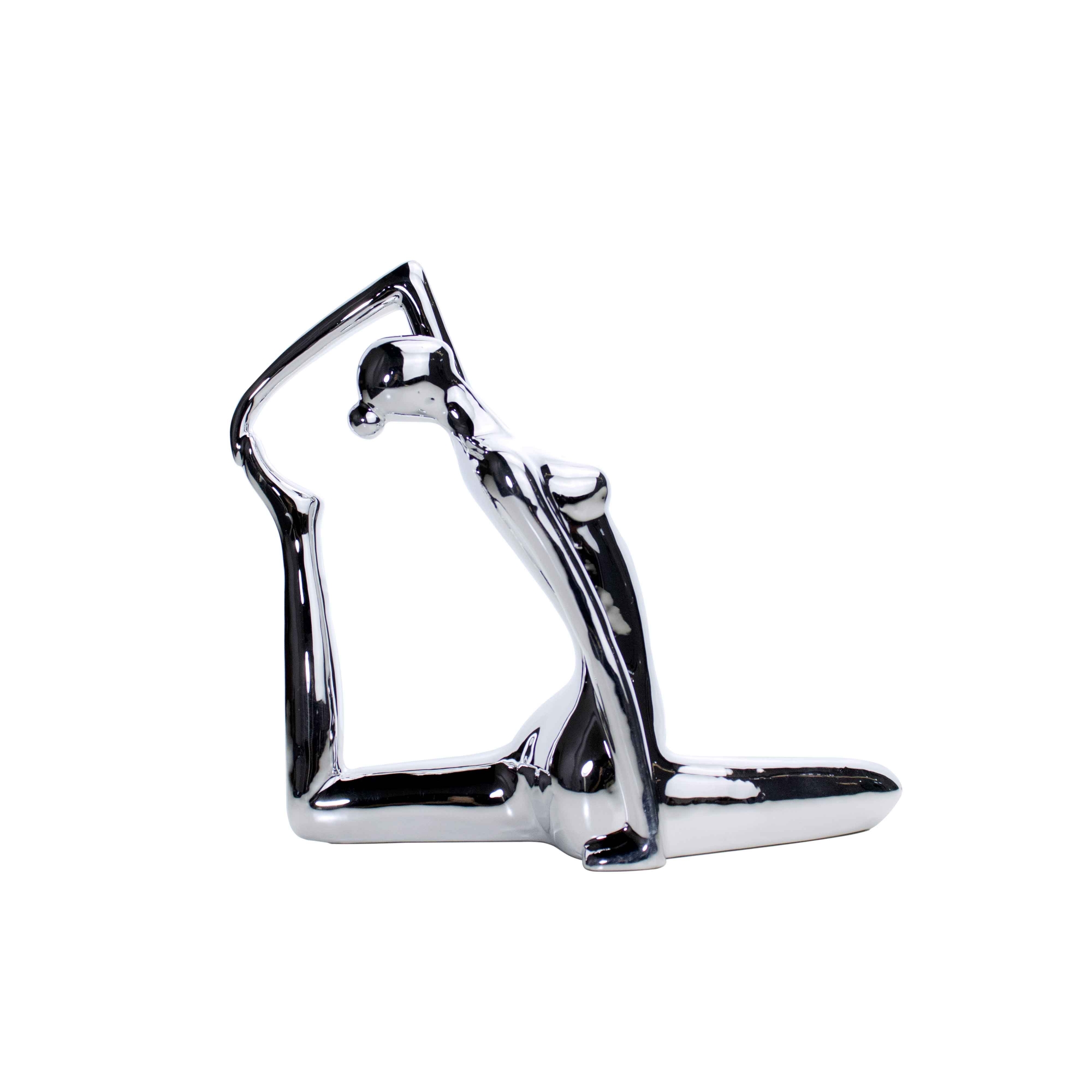 Escultura Yoga Prata em Porcelana Pose Rei Pombo 22x20 cm - D'Rossi