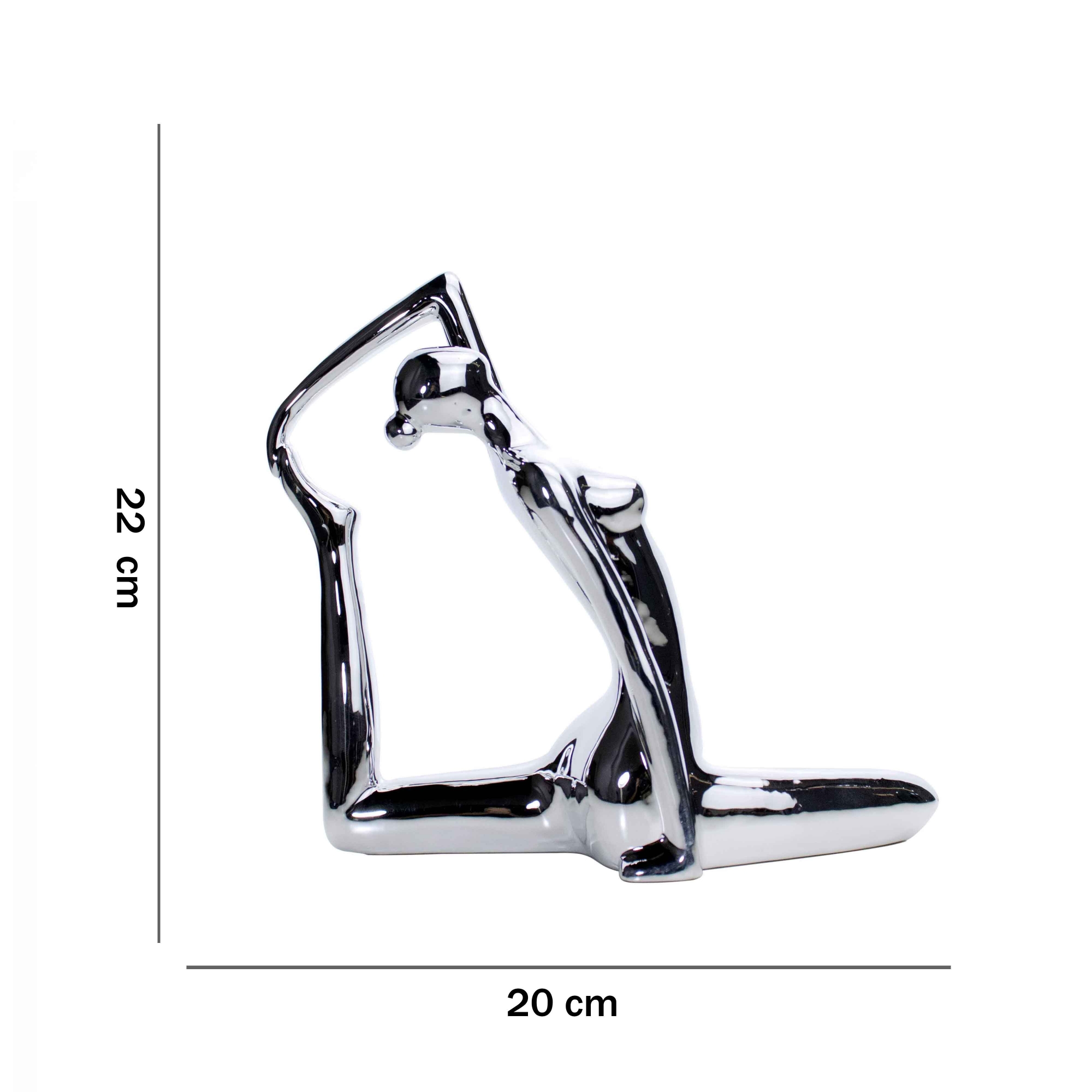 Escultura Yoga Prata em Porcelana Pose Rei Pombo 22x20 cm - D'Rossi