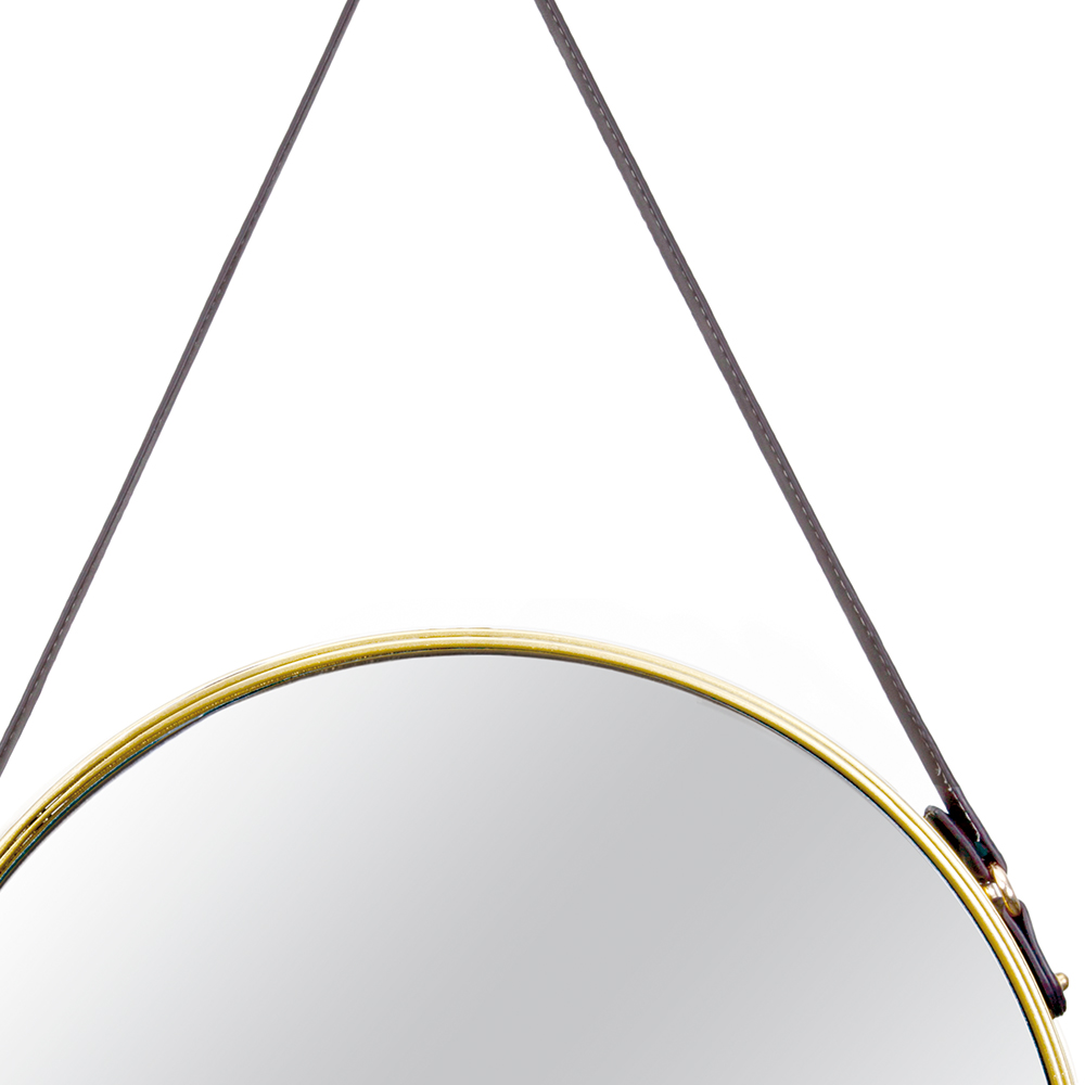 Espelho Adnet Dourado com Alça de Couro Marrom 75,5x45,5 cm - D'Rossi