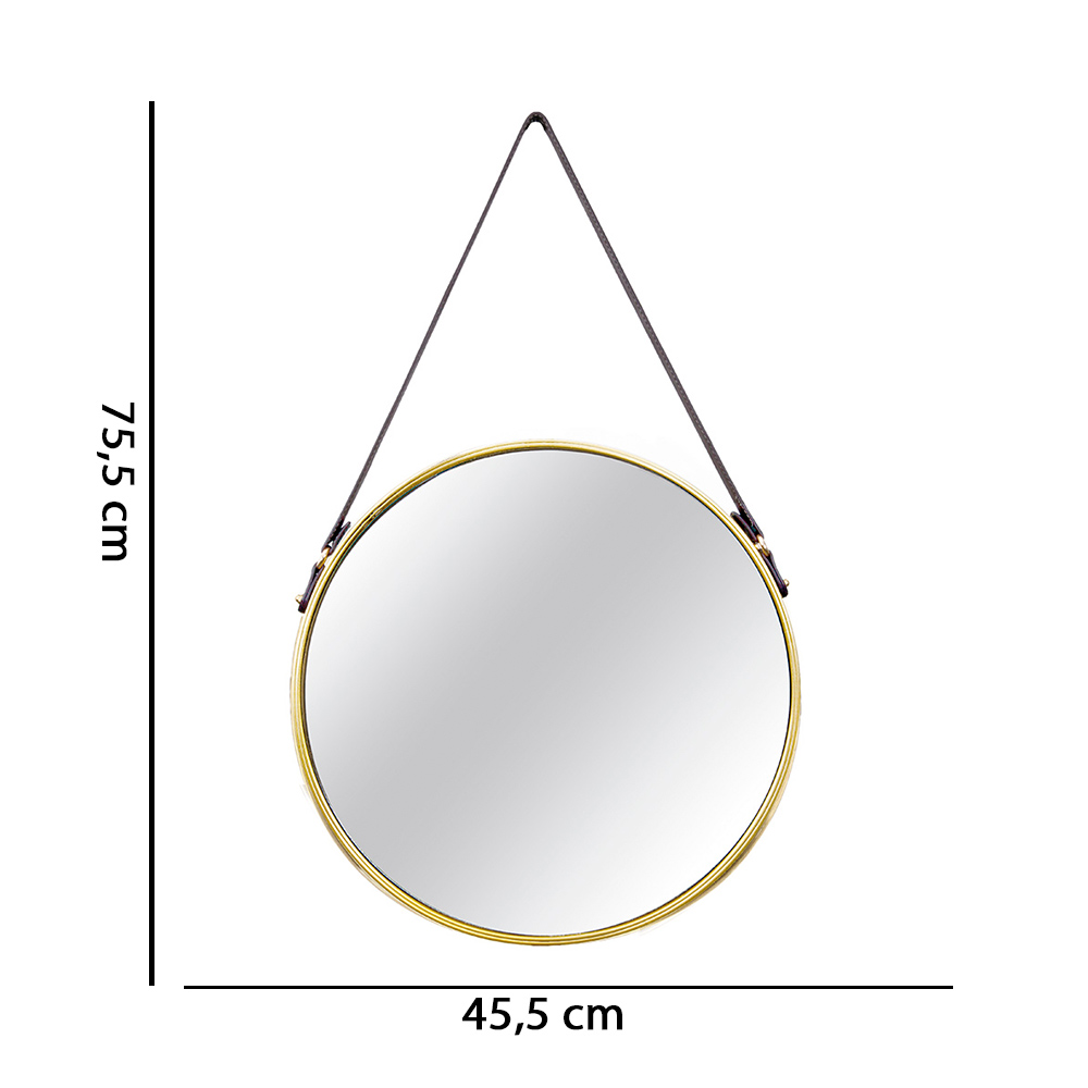 Espelho Adnet Dourado com Alça de Couro Marrom 75,5x45,5 cm - D'Rossi