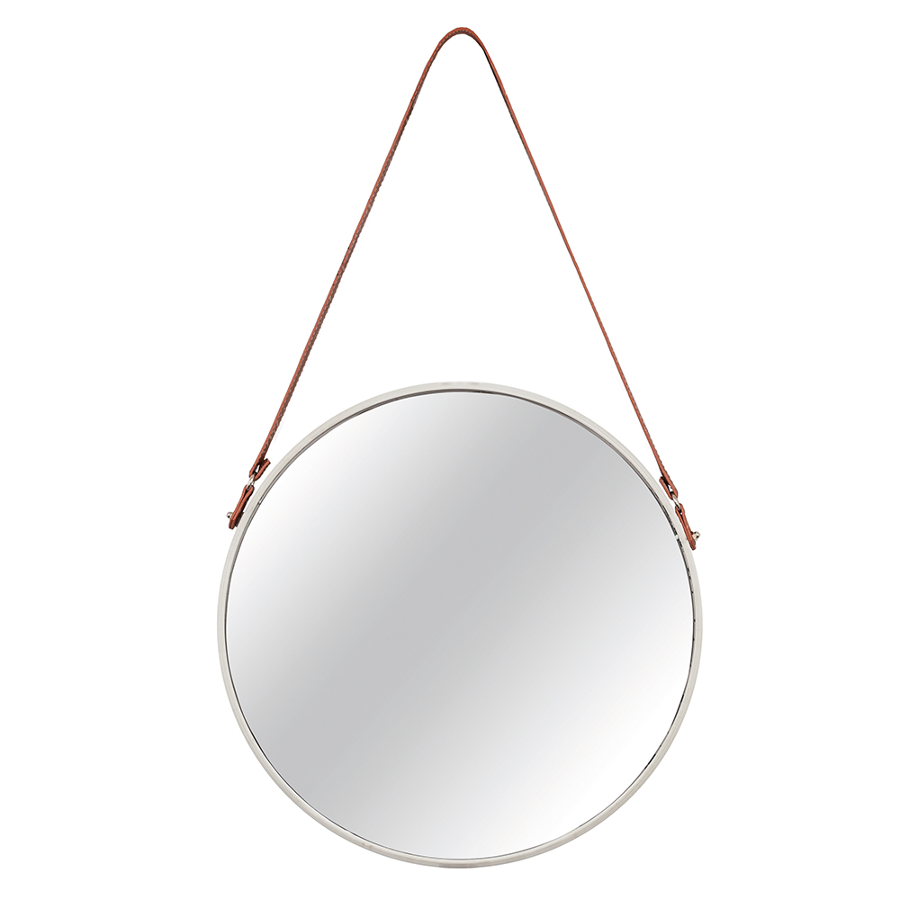 Espelho Adnet Off White com Alça de Couro Marrom 75,5x45,5 cm - D'Rossi