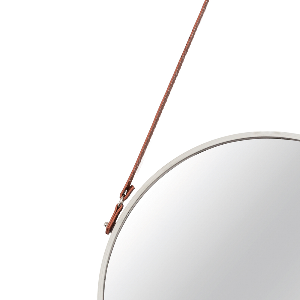 Espelho Adnet Off White com Alça de Couro Marrom 75,5x45,5 cm - D'Rossi