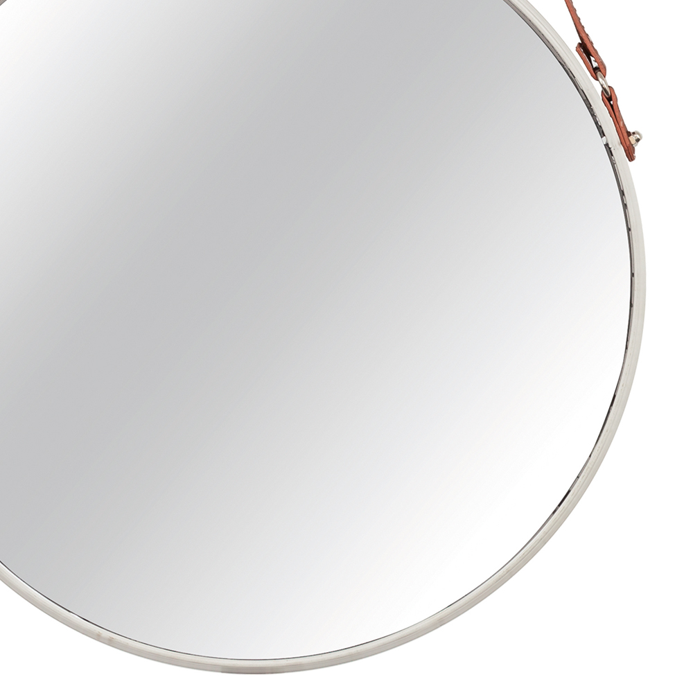Espelho Adnet Off White com Alça de Couro Marrom 75,5x45,5 cm - D'Rossi