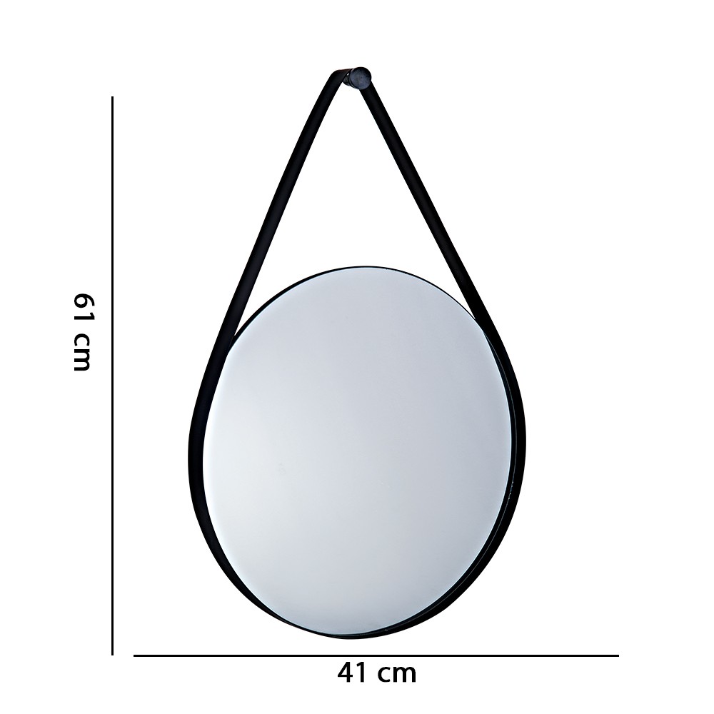 Espelho Adnet Redondo Preto com Alça Metálica 61x41 cm - D'Rossi