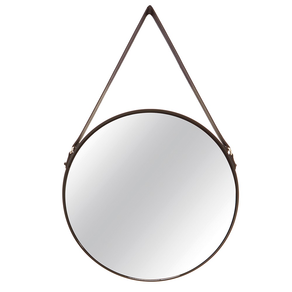 Espelho Adnet Redondo Preto com Alça de Couro 57,5x36 cm - D'Rossi