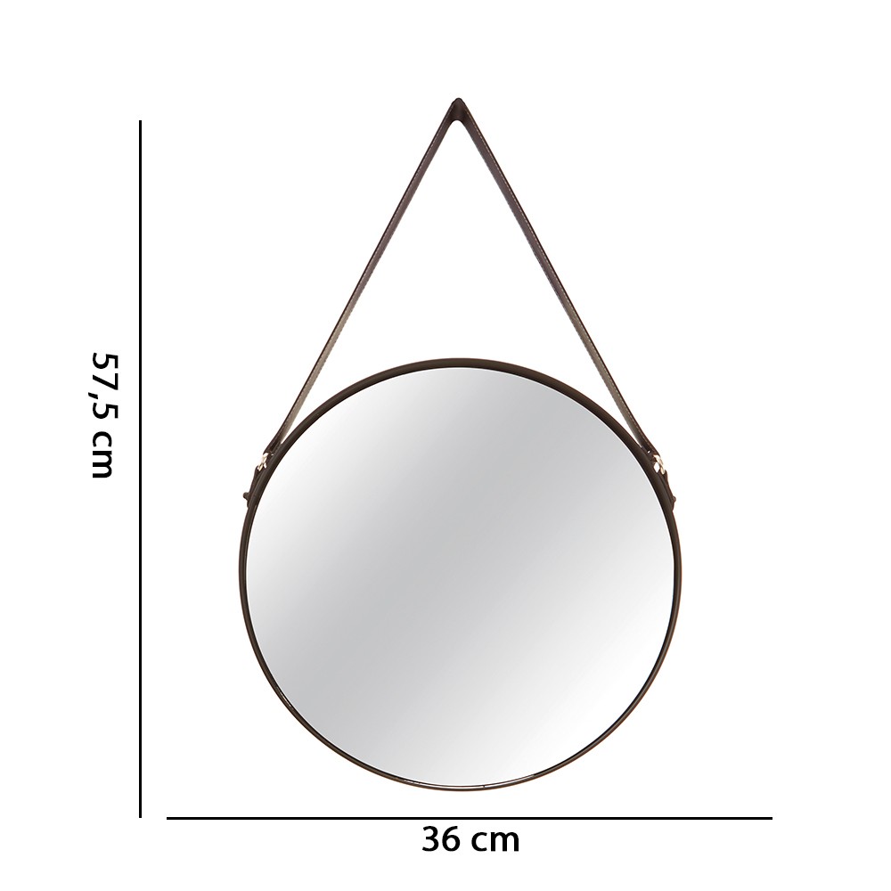 Espelho Adnet Redondo Preto com Alça de Couro 57,5x36 cm - D'Rossi