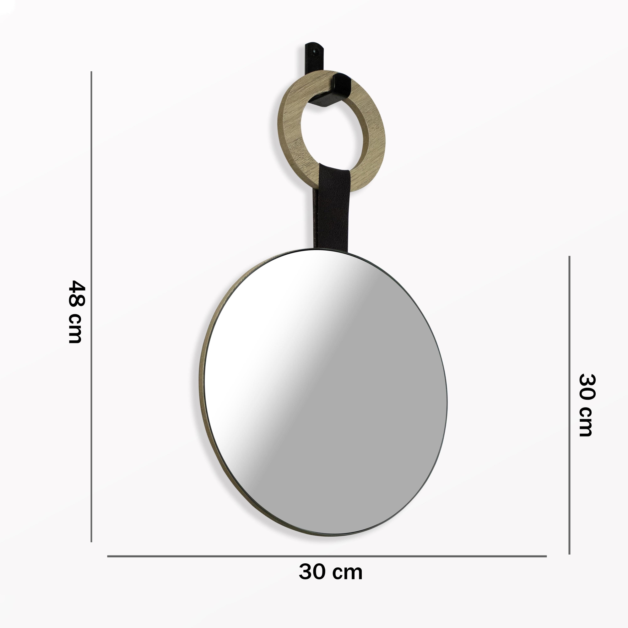 Espelho Decorativo Redondo com Alça Madeira 31 cm - D'Rossi