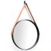 Espelho Redondo Decorativo Adnet Preto Escandinavo com Alça de Couro Caramelo 35 cm - D'Rossi