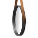 Espelho Redondo Decorativo Adnet Preto Escandinavo com Alça de Couro Caramelo 35 cm - D'Rossi