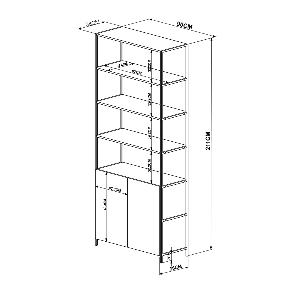 Estante Multiuso Steel Quadra 02 Portas Estilo Industrial Vermont e Preto - D'Rossi