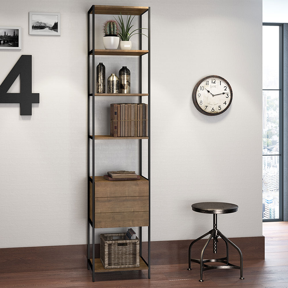 Estante Multiuso Steel Quadra com 03 Gavetas Estilo Industrial Vermont e Preto - D'Rossi