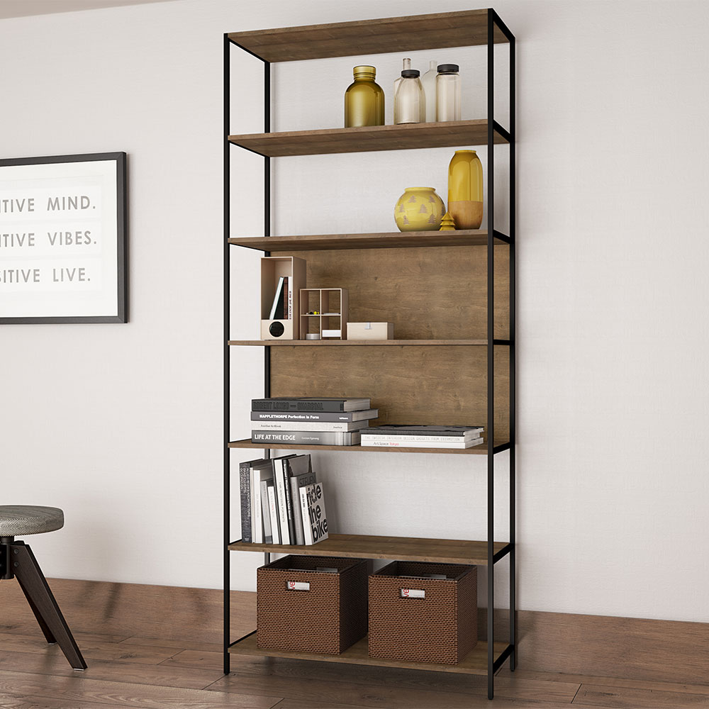 Estante Multiuso Steel Quadra com 07 Prateleiras Estilo Industrial Vermont e Preto 90 cm - D'Rossi