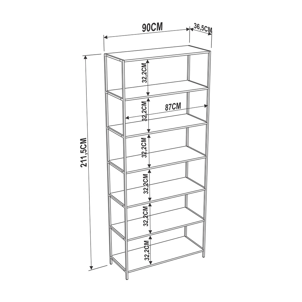 Estante Multiuso Steel Quadra com 07 Prateleiras Estilo Industrial Vermont e Preto 90 cm - D'Rossi