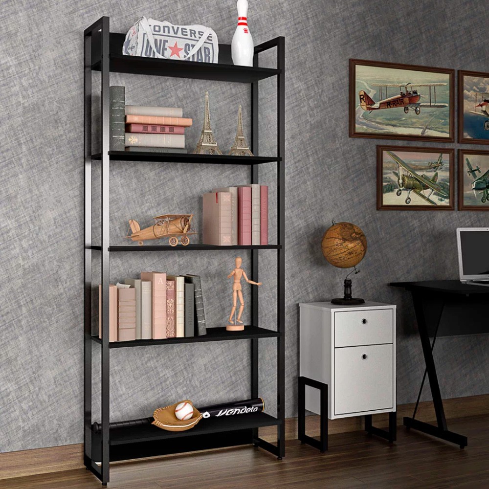 Estante Porto 80cm Com 5 Prateleiras Preto D'Rossi