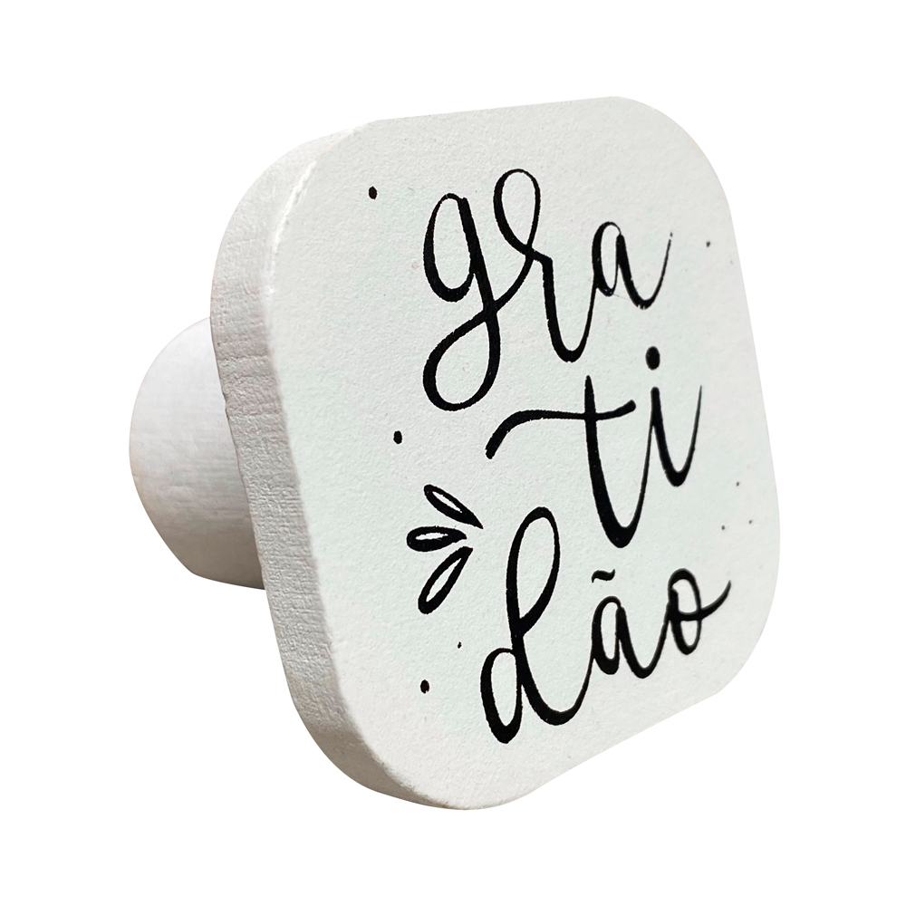Gancho Suporte Decorativo de Madeira Gratidão Branco 6x6x5 cm - D'Rossi