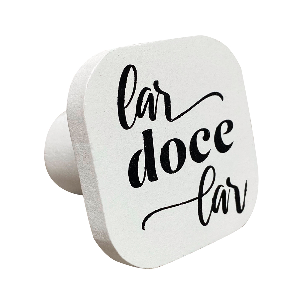 Gancho Suporte Decorativo de Madeira Lar Doce Lar Branco 6x6x5 cm - D'Rossi