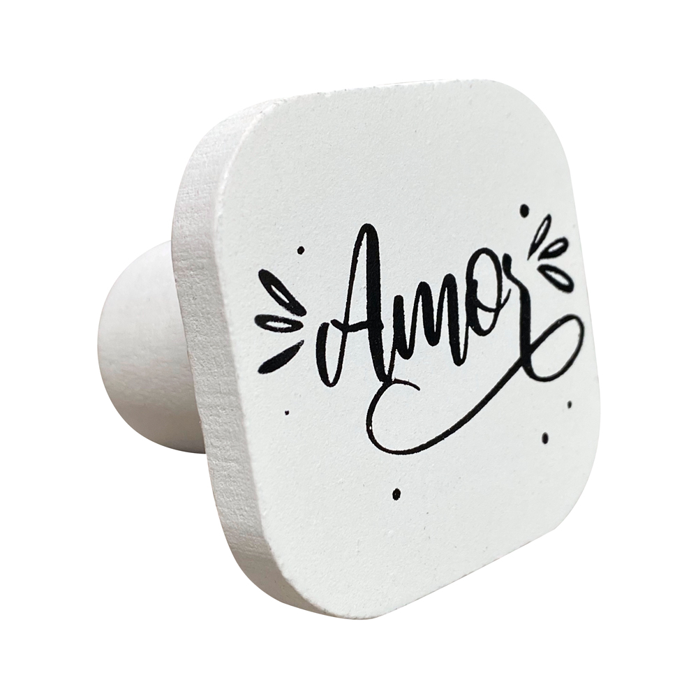 Gancho Suporte Decorativo de madeira Amor Branco 6x6x5 cm - D'Rossi
