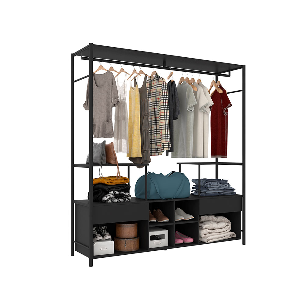Guarda Roupa Casal Closet Barcelona 02 Gavetas Preto - D'Rossi