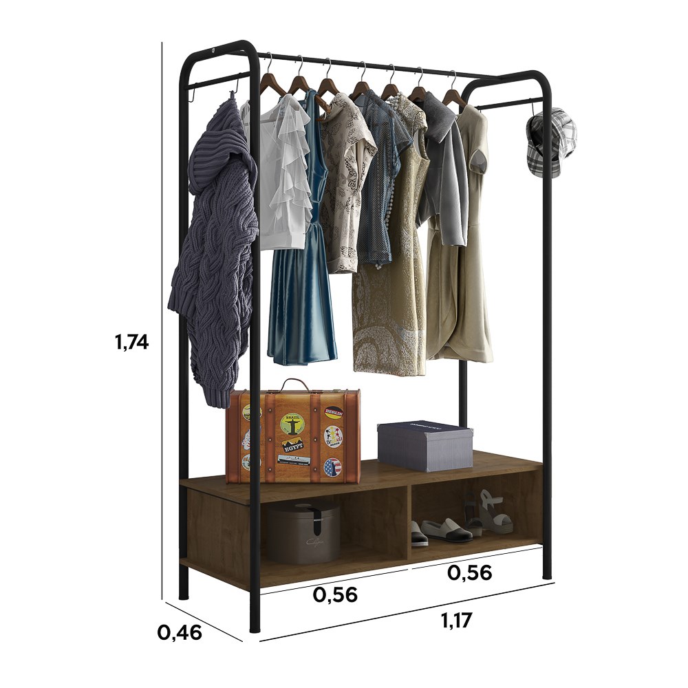 Guarda Roupa Casal Closet Milão Preto/Demolição - D'Rossi