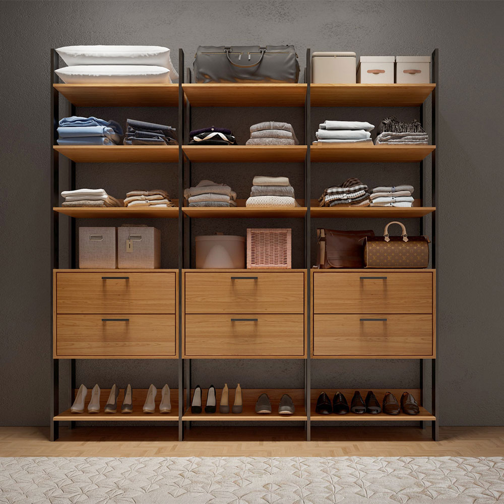 Guarda Roupa Closet Modulado 03 Gaveteiros Freijó com Preto Fosco Industrial - D'Rossi
