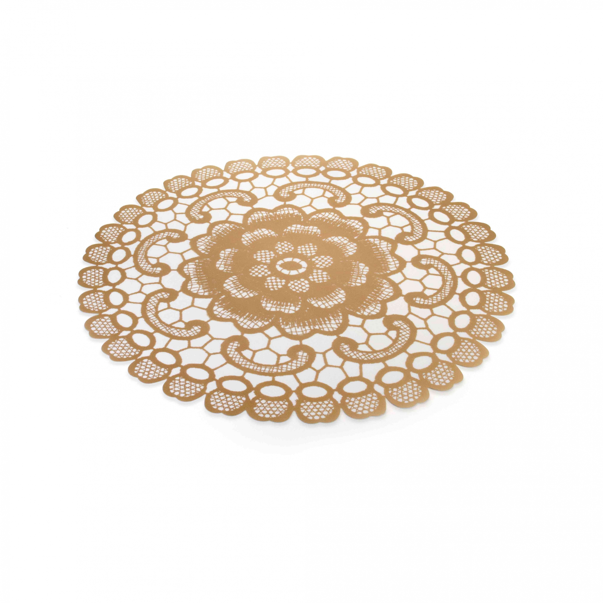 Jogo Americano Redondo de Plástico Flor Dourado 38 cm - D'Rossi