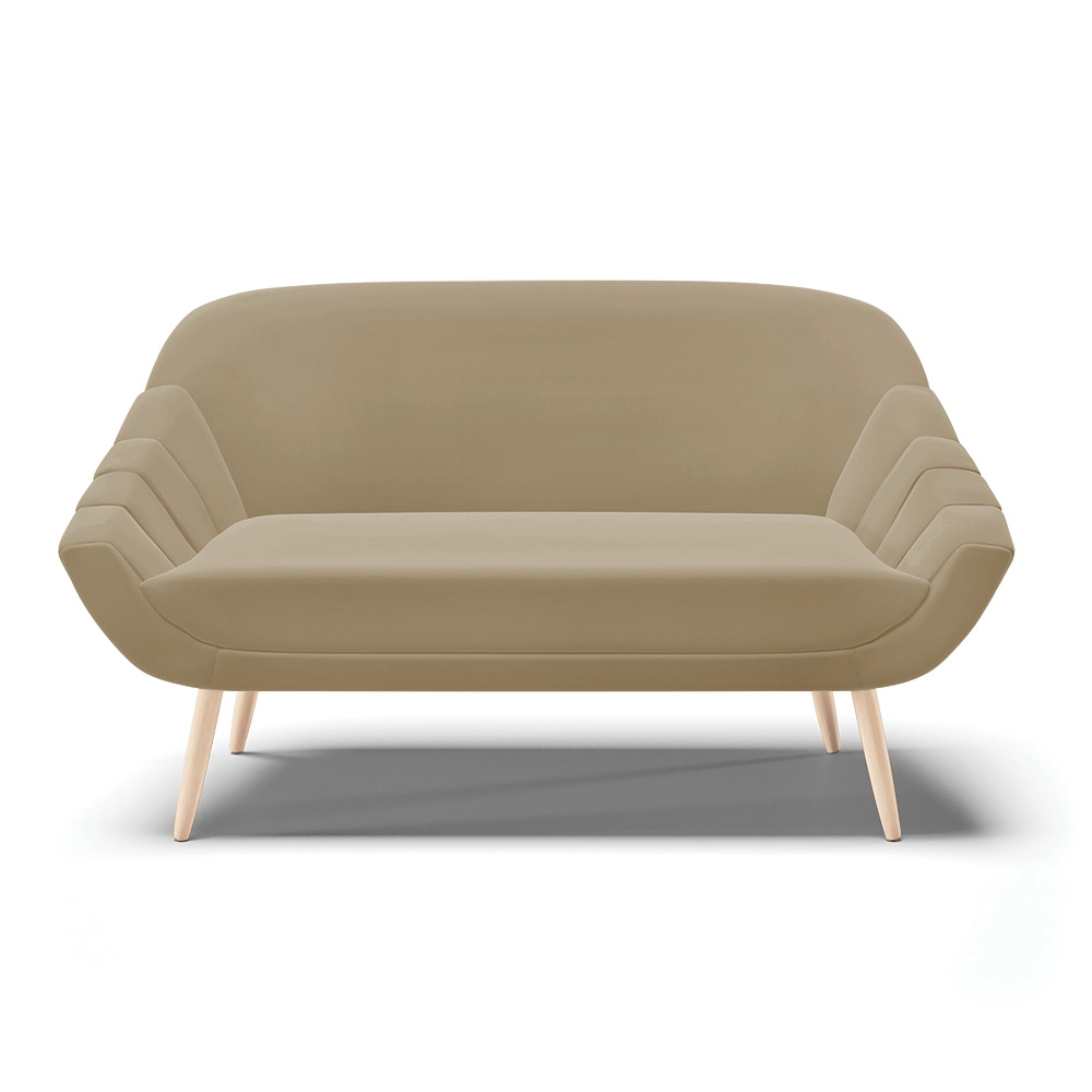 Kit 01 Namoradeira 02 Lugares e 01 Poltrona Giovana Suede Marrom Rato Pés Palito Natural - D'Rossi