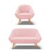Kit 01 Namoradeira 02 Lugares e 01 Poltrona Giovana Suede Rosa Bebê Pés Palito Castanho - D'Rossi