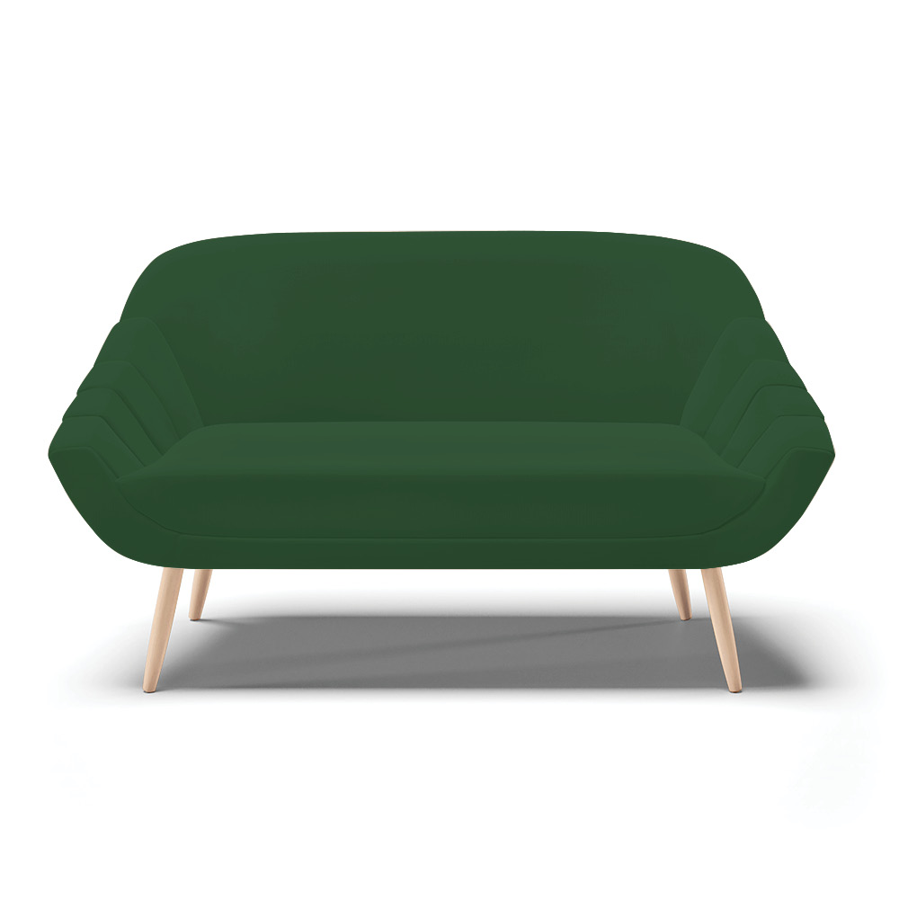 Kit 01 Namoradeira 02 Lugares e 01 Poltrona Giovana Veludo Verde Pés Palito Natural - D'Rossi