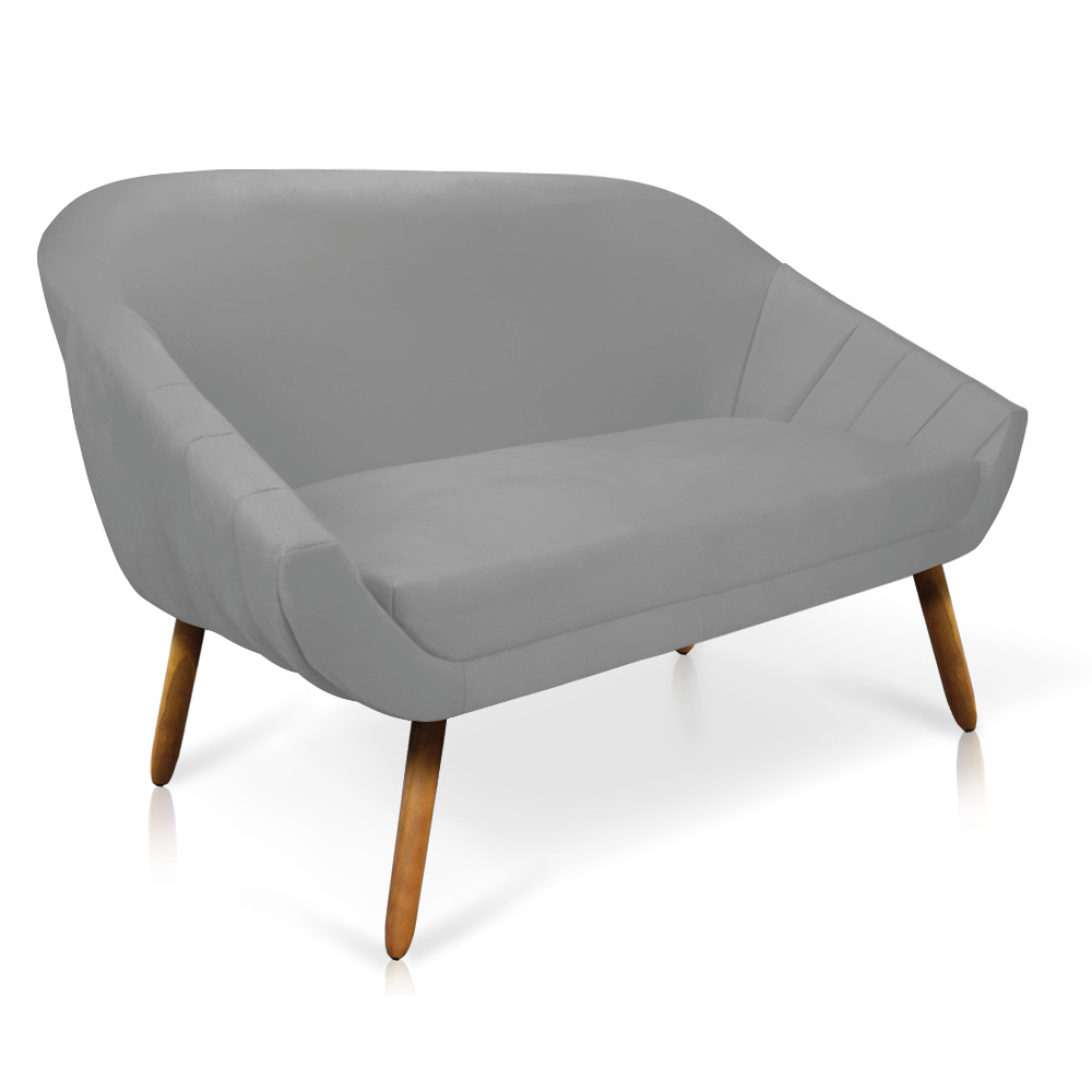 Kit 01 Namoradeira 02 Lugares e 01 Poltrona Giratória Giovana Suede Cinza Base Madeira MM30 - D'Rossi
