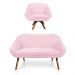 Kit 01 Namoradeira 02 Lugares e 01 Poltrona Giratória Giovana Suede Rosa Bebê Base Madeira MM30 - D'Rossi
