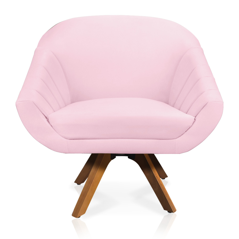 Kit 01 Namoradeira 02 Lugares e 01 Poltrona Giratória Giovana Suede Rosa Bebê Base Madeira MM30 - D'Rossi