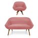 Kit 01 Namoradeira 02 Lugares e 01 Poltrona Giratória Giovana Suede Rose Base Madeira MM30 - D'Rossi