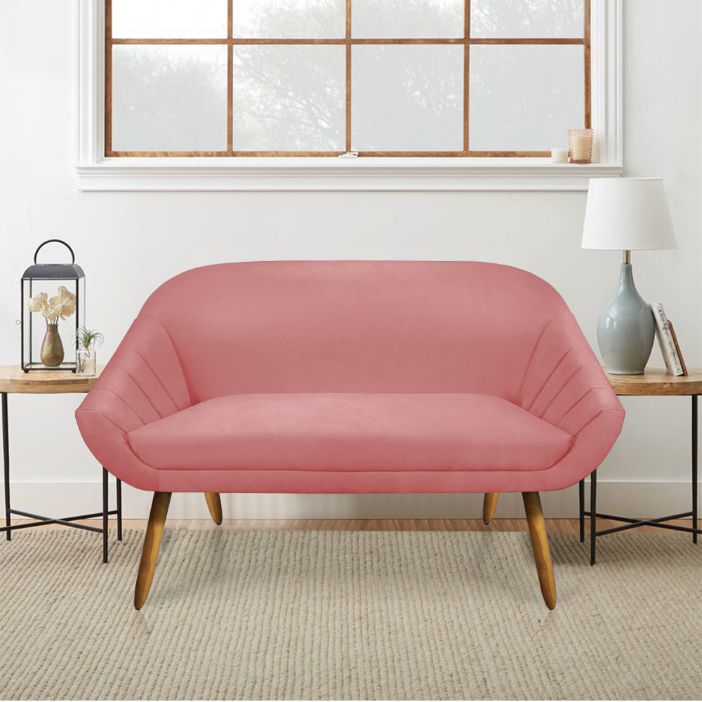 Kit 01 Namoradeira 02 Lugares e 01 Poltrona Giratória Giovana Suede Rose Base Madeira MM30 - D'Rossi