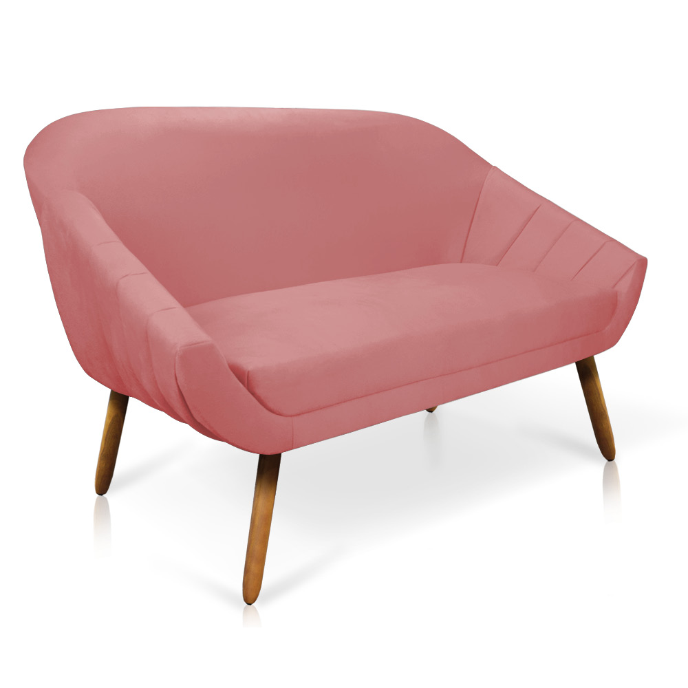 Kit 01 Namoradeira 02 Lugares e 01 Poltrona Giratória Giovana Suede Rose Base Madeira MM30 - D'Rossi
