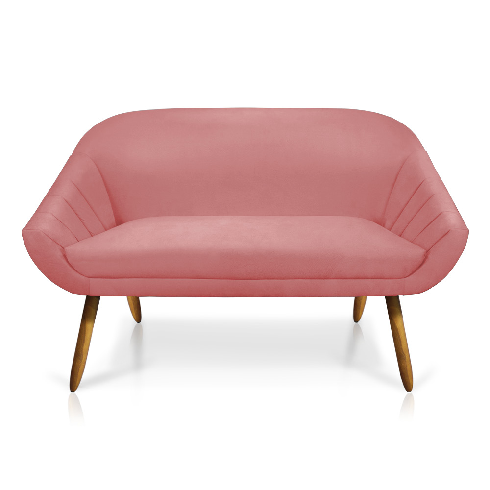 Kit 01 Namoradeira 02 Lugares e 01 Poltrona Giratória Giovana Suede Rose Base Madeira MM30 - D'Rossi