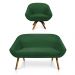 Kit 01 Namoradeira 02 Lugares e 01 Poltrona Giratória Giovana Suede Verde Base Madeira MM30 - D'Rossi