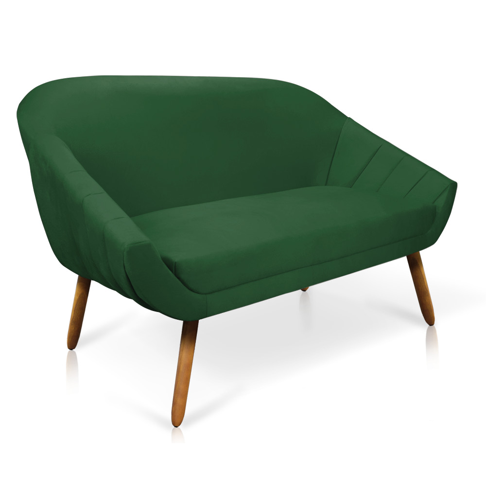 Kit 01 Namoradeira 02 Lugares e 01 Poltrona Giratória Giovana Suede Verde Base Madeira MM30 - D'Rossi