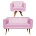 Kit 01 Namoradeira 02 Lugares e 01 Poltrona Giratória Julia Suede Rosa Bebê com Strass Base Madeira MM30 D'Rossi