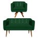 Kit 01 Namoradeira 02 Lugares e 01 Poltrona Giratória Julia Suede Verde com Strass Base Madeira MM30 D'Rossi