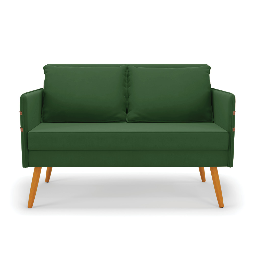 Kit 01 Namoradeira 02 Lugares e 01 Poltrona Mari Suede Verde Base de Madeira MA30 - D'Rossi