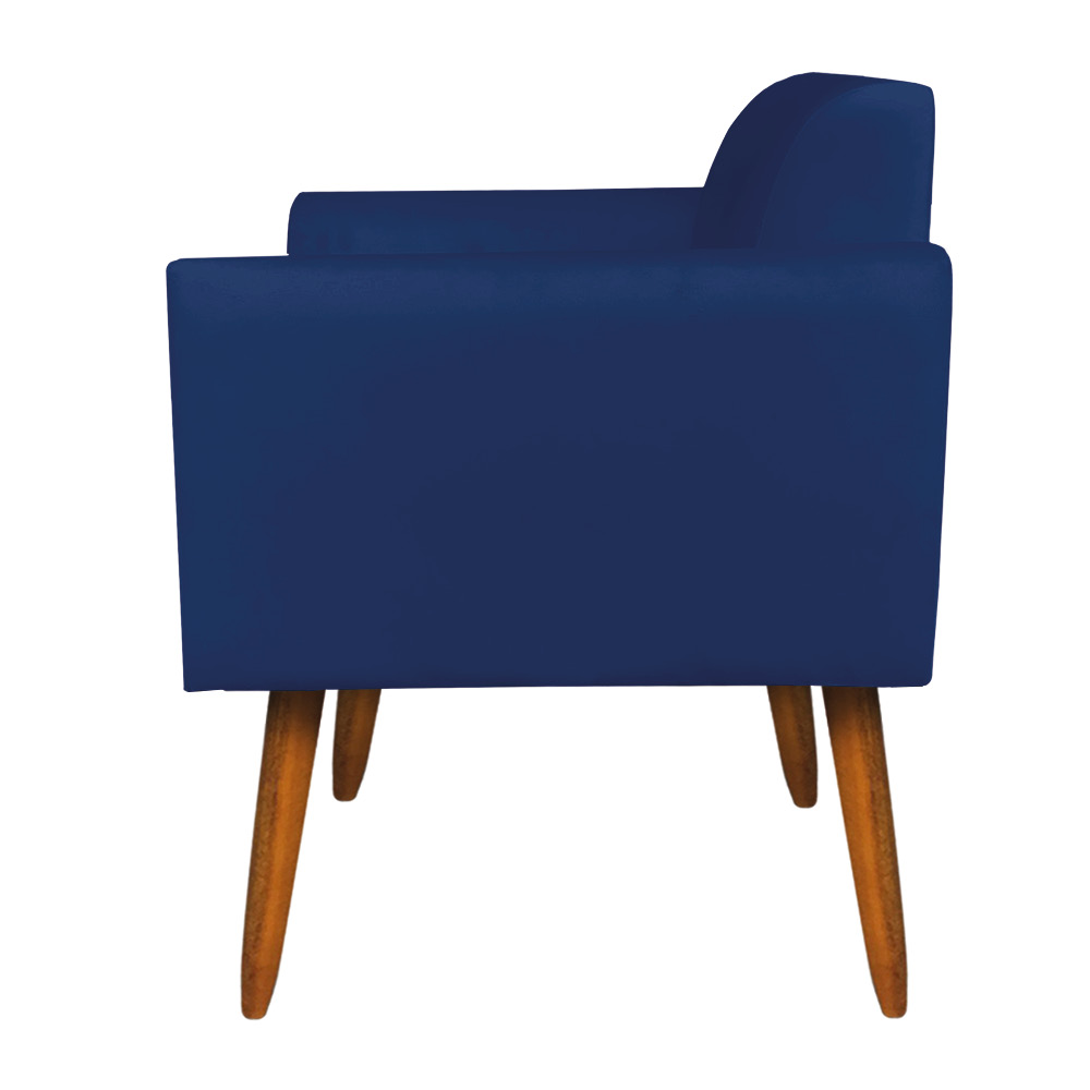 Kit 01 Namoradeira 02 Lugares e 01 Poltrona Marisa Suede Azul Marinho Pés Palito Castanho D'Rossi