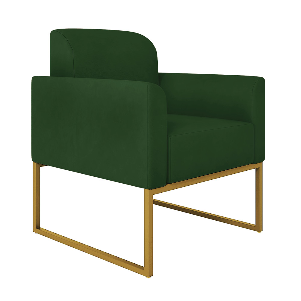Kit 01 Namoradeira 02 Lugares e 01 Poltrona Marisa Suede Verde Base Industrial Metálica Dourado D'Rossi