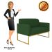 Kit 01 Namoradeira 02 Lugares e 01 Poltrona Marisa Suede Verde Base Industrial Metálica Dourado D'Rossi