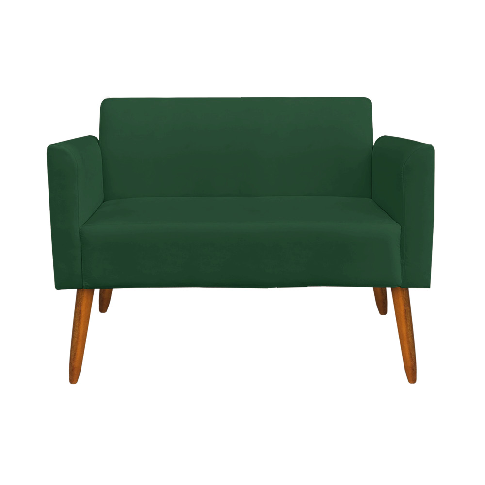 Kit 01 Namoradeira 02 Lugares e 01 Poltrona Marisa Suede Verde Pés Palito Castanho D'Rossi